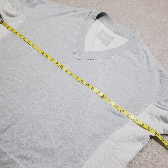 AERIE Vacay Every Day V Neck Sweatshirt Oversized Raw Hem Grey Women's Medium - Picture 13 of 14